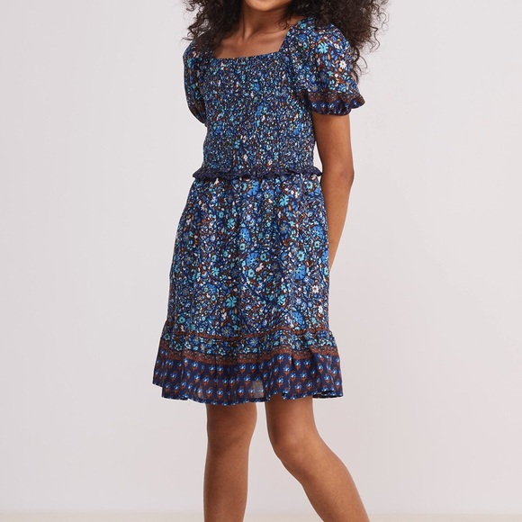 Vineyard Vines Girls puff sleeve Smocked dress fenwick paisley navy size 10-12 - Picture 1 of 11